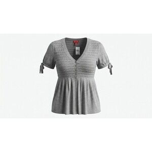 NWT Elle Gray Cable Knit Empire Waist Tie Sleeve Top Size Large